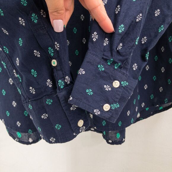 Merona Long Sleeve Button Up Shirt Top Size XXL Blue Print - Picture 5 of 11